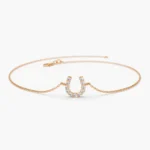 14k Solid Gold Mini Moissanite Diamond Horseshoe Bracelet - Image 4