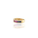 14K Solid Gold Multi Colored Sapphire and Diamond Band - 图片 4