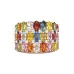 18K Solid Gold Multi-Color Sapphire Triple-Row Ring