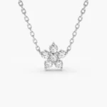 18k Gold Flower Charm Natural Diamond Necklace - 图片 5