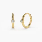 14K Solid Gold Single Bezel Set Diamond Hoops - Image 3