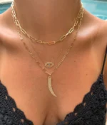 Baguette Natural Diamond Evil Eye Necklace With Blue Sapphire Eye - 图片 2