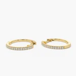 14K Solid Gold  Medium Diamond Hoop Earrings - Image 4