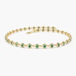 14K Solid Gold Bezel Set Emerald Tennis Bracelet - 图片 6