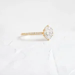 14k Solid Gold Pave Band, Oval Cut 1.5 ct Moissanite Diamond Ring - Image 5