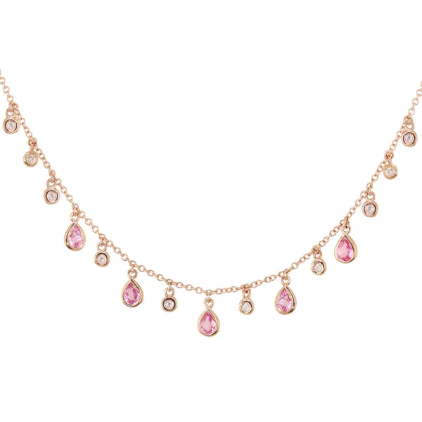 400548_50851d7091f0486d9cc16f943aafb39cmv2.webp 14K Solid Gold Pink Sapphire And Diamond Teardrop Necklace - Image 1
