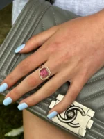 18K Solid Gold Sliced Watermelon Tourmaline Ring With Diamond Surround - 图片 3