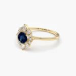 18k Solid Round Sapphire Halo Diamond Engagement Ring - Image 4