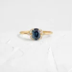 18K Solid Gold Stargaze Ring, 1.02ct. Oval Cut Greenish Blue Montana Sapphire Gold Ring