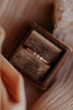 Three Diamonds in Migraine Bezel Band , Minimal Gold Ring - Image 5