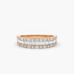 14K Solid Gold Baguette & Round Diamond Wedding Band - Image 6