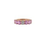 14K Solid Gold Pink Sapphire and Diamond Band