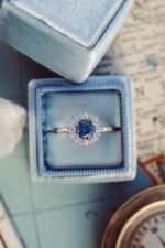 18K Solid Gold The Seine .84 ct Round Blue Montana Sapphire with .31 ct Halo Ring - Image 5