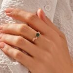 14K Solid Gold Emerald Solitaire Leaf Ring - 图片 2