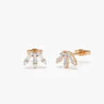 14K Solid Gold Baguette and Round Diamond Spike Studs - 图片 5