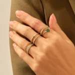 14K Solid Gold Pear Emerald Anniversary Ring - Image 3