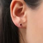 18k Solid Gold Round Cut Ruby Stud Earrings - Image 2