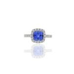 14K Solid Gold Cushion Tanzanite And Diamond Ring - Image 2