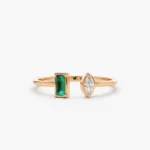 14K Solid Gold Emerald and Diamond Cuff Ring - 图片 3