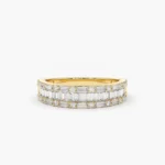 14K Solid Gold Baguette & Round Diamond Wedding Band