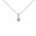 18k Solid Gold Emerald Necklace with Halo Diamonds - 图片 4