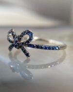 18K Solid Gold Natural Blue Sapphire Bow Ring - 图片 4