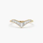 14K Solid Gold Baguette Diamond Curved Tiara Ring