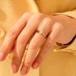 18K Solid Gold Open Emerald Ring - 图片 2
