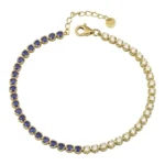 18k Solid Gold Half Blue Sapphire And Diamond Tennis Bracelet - 图片 2