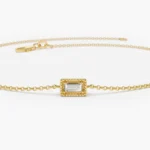 18k Gold Dainty Baguette Moissanite Diamond Bracelet - Image 2
