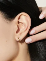 14K Solid Gold Natural Diamond Double Hoop Earrings - 图片 4