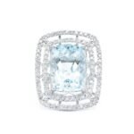 14K Solid Gold Aquamarine and Diamond Ring