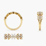 14K Solid Gold Baguette Diamond Multi Flower Design Ring - Image 5