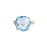 18K Solid Gold Blue Topaz Candy Cocktail Ring