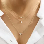 18k Gold Baguette Natural Diamond Necklace - Image 3