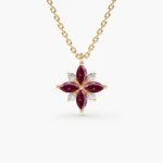 18k Solid Gold Floral Design Marquise Ruby and Diamond Pendant - Image 4