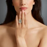 18K Solid Gold Aquamarine Cathedral Ring - Image 2