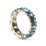 18K Solid Gold Aquamarine And Diamond Emerald Cut Eternity Band - Image 2