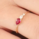 18K Solid Gold Pear Shape Natural Ruby with Pear Shape Diamond Ring - Image 6