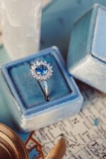 18K Solid Gold The Seine .84 ct Round Blue Montana Sapphire with .31 ct Halo Ring - Image 2