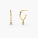 14K Solid Gold Hoop with Dangling Diamond
