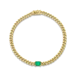 14K 纯金古巴链节手链（中间镶嵌祖母绿