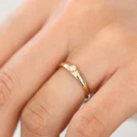 14K Solid Gold Dome Diamond Bezel Ring - Image 7