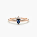18K Solid Gold Mini Sapphire and Diamond Ring - Image 5