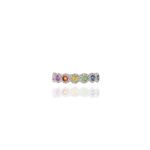 14K Solid Gold Multi Colored Sapphire And Diamond Ring - 图片 2