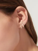 14K Solid Gold & Diamond Hoop Earrings - 图片 6