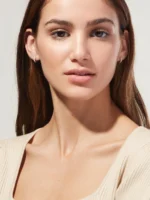 14K Solid Gold & Diamond Hoop Earrings - 图片 3