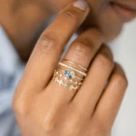 14k Solid Gold Navy Mini Cluster Ring - Image 4