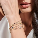18k Solid Gold Cuban Link Bracelet with  Bezel Setting Garnet Bangel - 图片 8