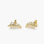 14K Gold Diamond Leaf Earrings - 图片 3